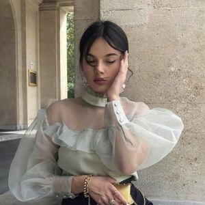 M#79 Zara Size M Elegant Sheer Light‎ Gray Blouse